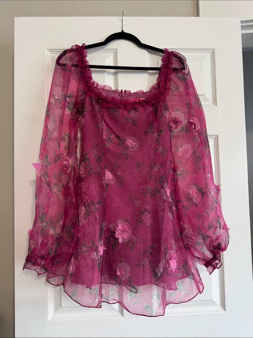 NWT Sugar Thrillz Petal Paradise 3D Floral Organza Mini Dress - Pink